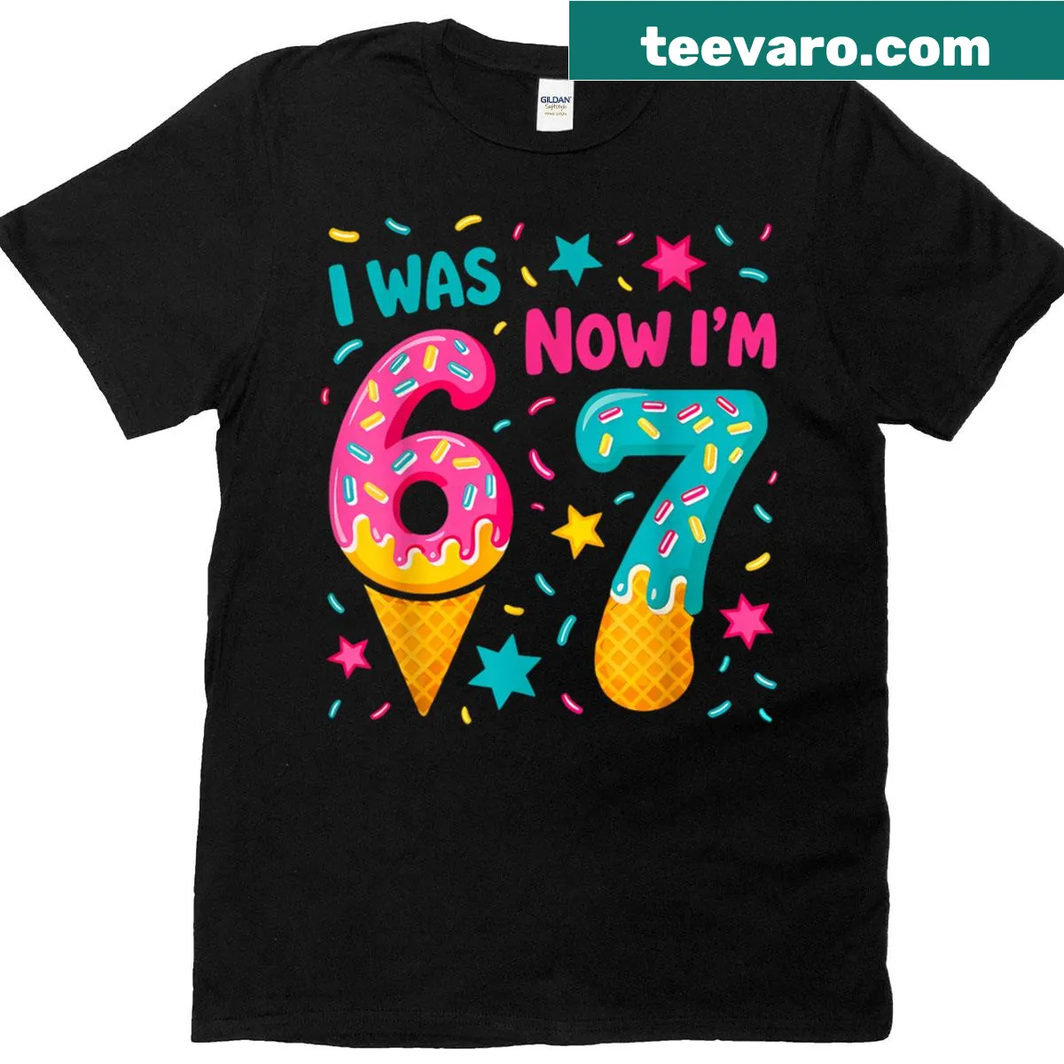 T-shirt with the phrase 'I Was 6 Now I'm 7' and an ice cream graphic — on a men's t-shirt