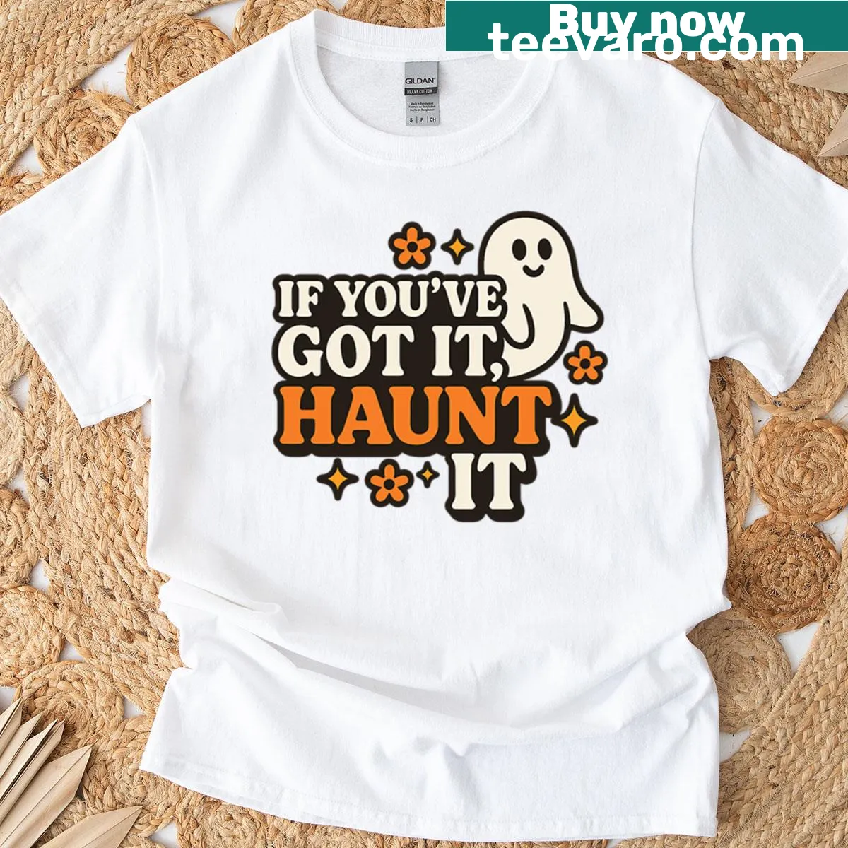 Cute retro Halloween ghost design with playful text — on a men's t-shirt