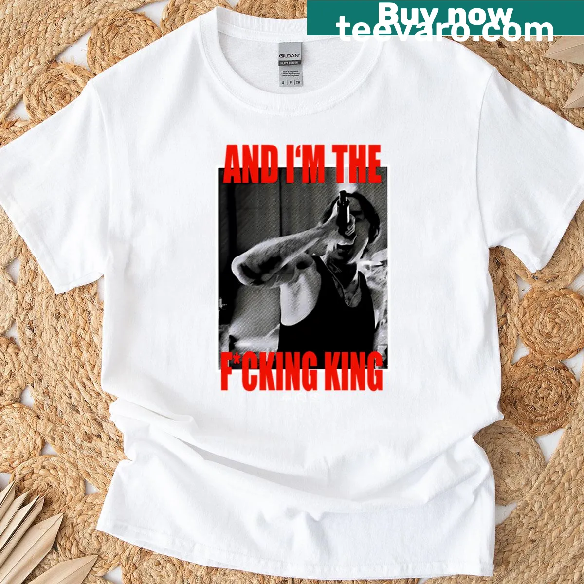 Bold rock metal T-shirt with the phrase I'm The F*cking Kings — on a men's t-shirt