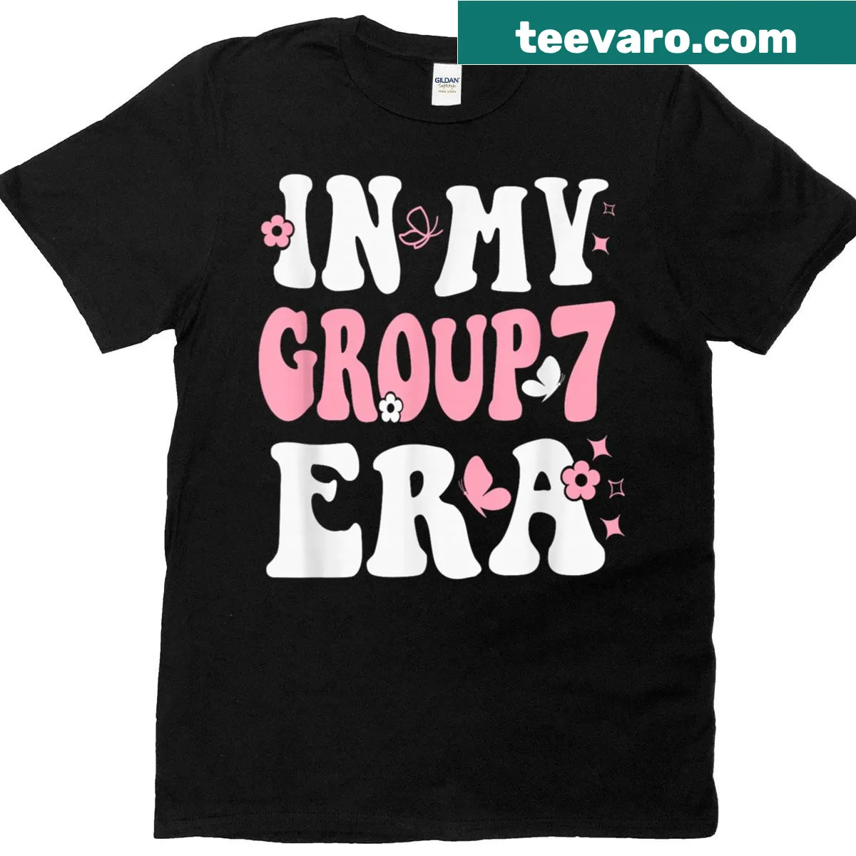 T-shirt with the phrase 'In My Group 7' in a playful typography design — on a men's t-shirt
