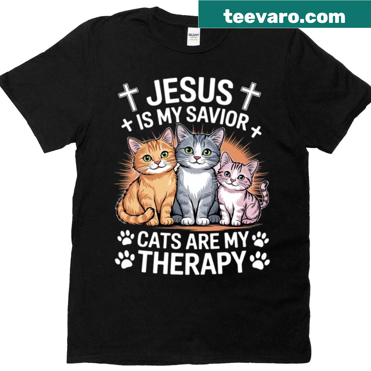 Heartfelt T-shirt merging faith and cat love — on a men's t-shirt