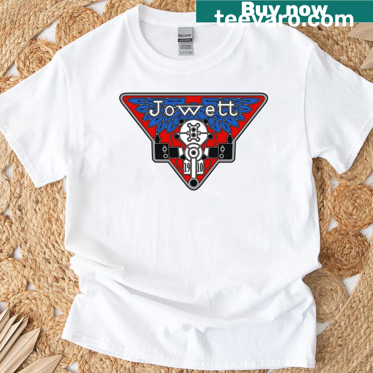 T-shirt featuring the logo of Jowett Cars for car enthusiasts — on a men's t-shirt