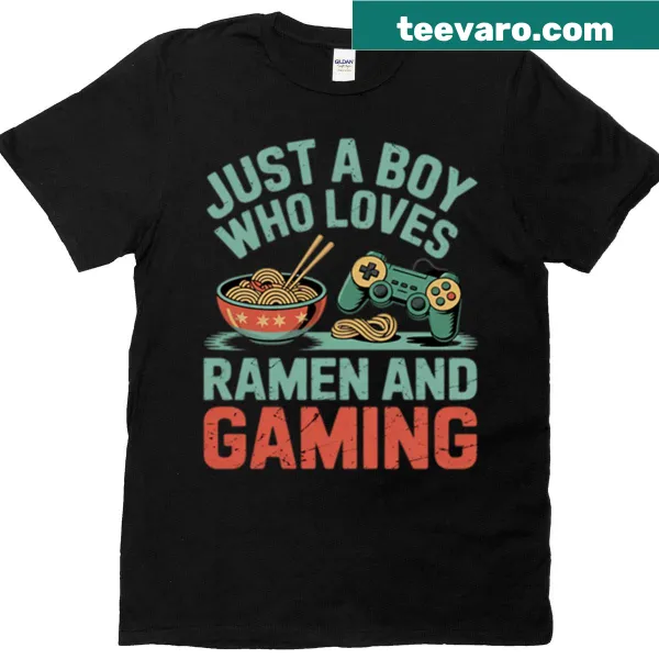 Ramen and gaming-themed graphic t-shirt for boys and youth
