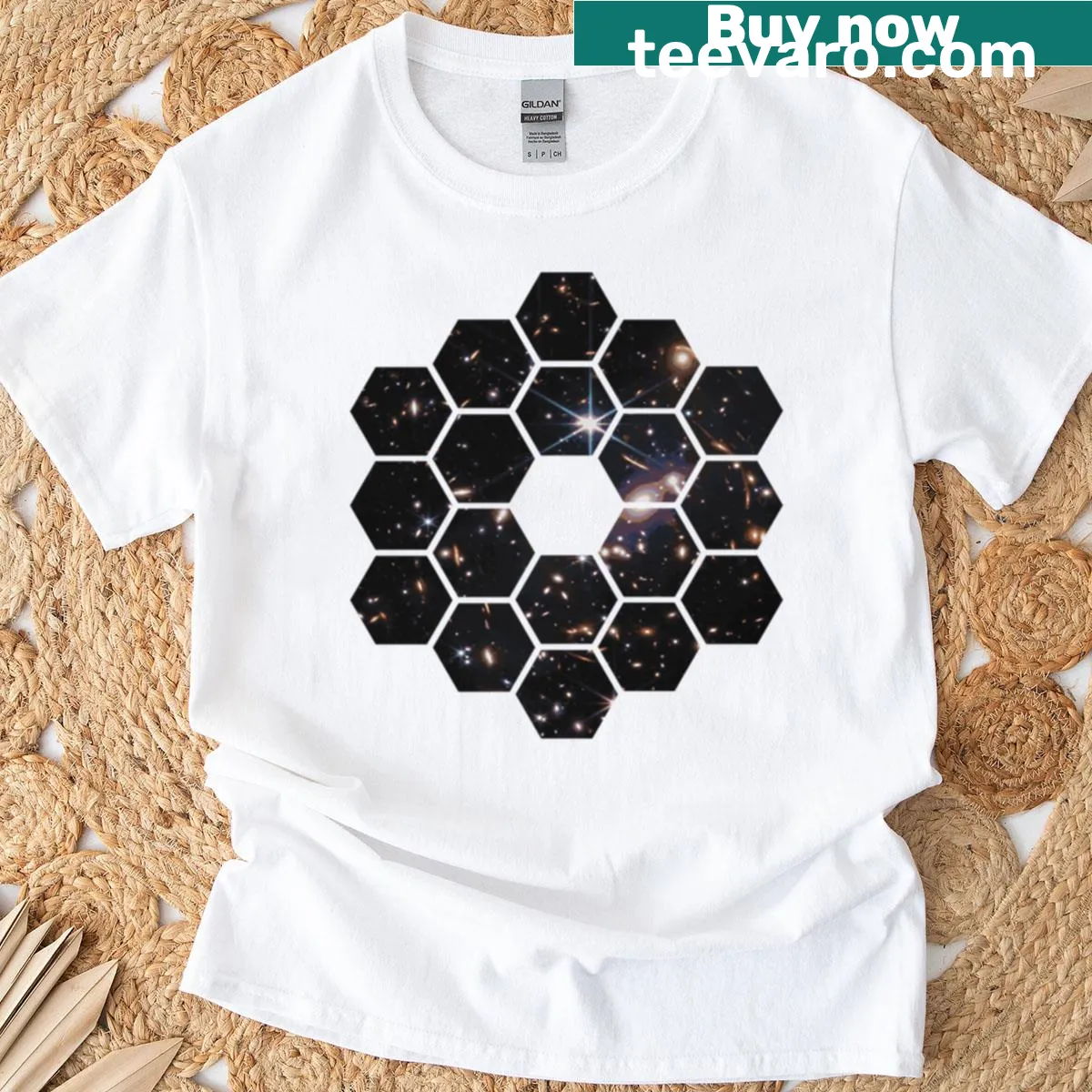 T-shirt featuring imagery from the James Webb Space Telescope. — on a men's t-shirt