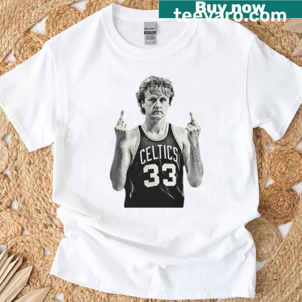 Basketball t-shirt with Larry Bird giving a middle finger gesture
