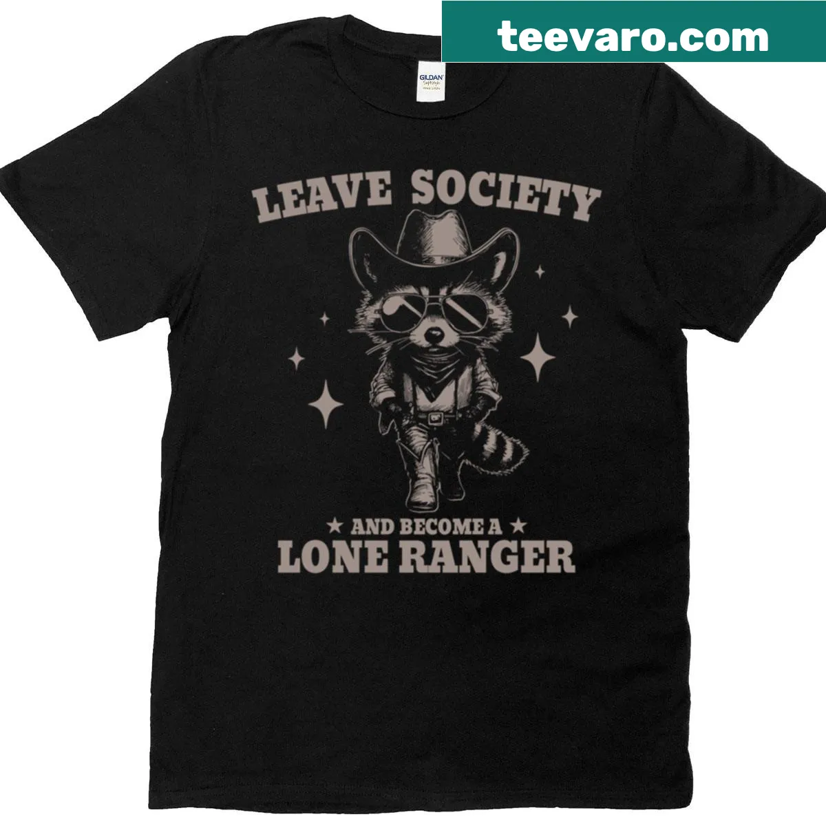 Retro T-shirt with a cowboy raccoon graphic and the phrase 'Leave Society' — on a men's t-shirt