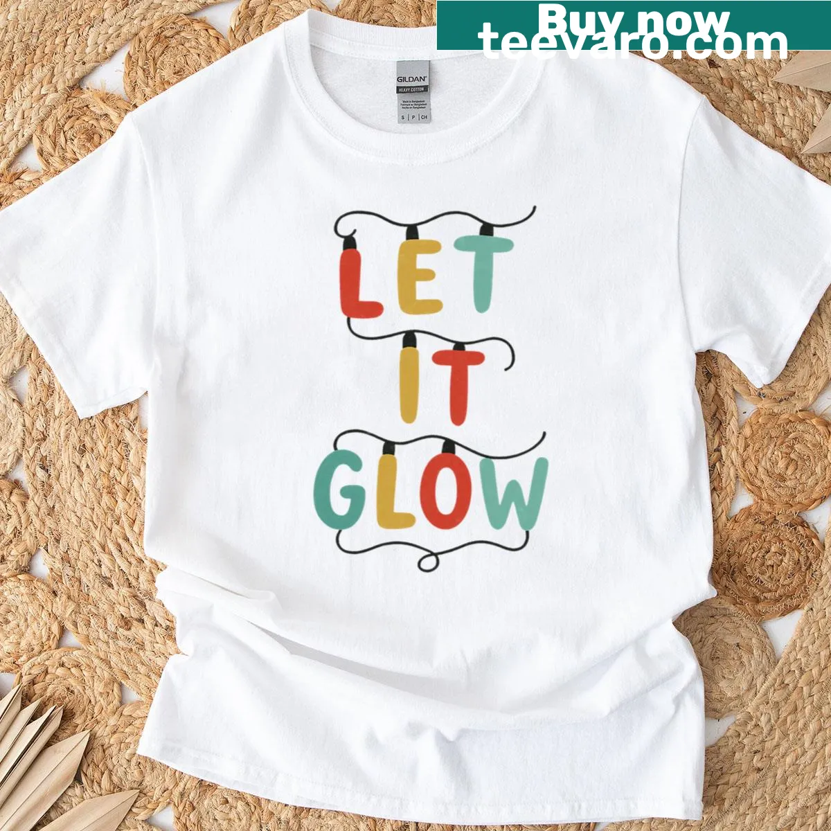 Retro holiday T-shirt featuring a light-themed typography design. — on a men's t-shirt