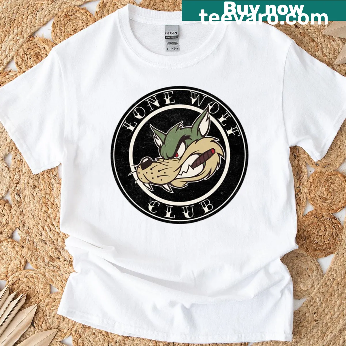 Lone Wolf Club slogan printed in bold typography on T-shirt — on a men's t-shirt