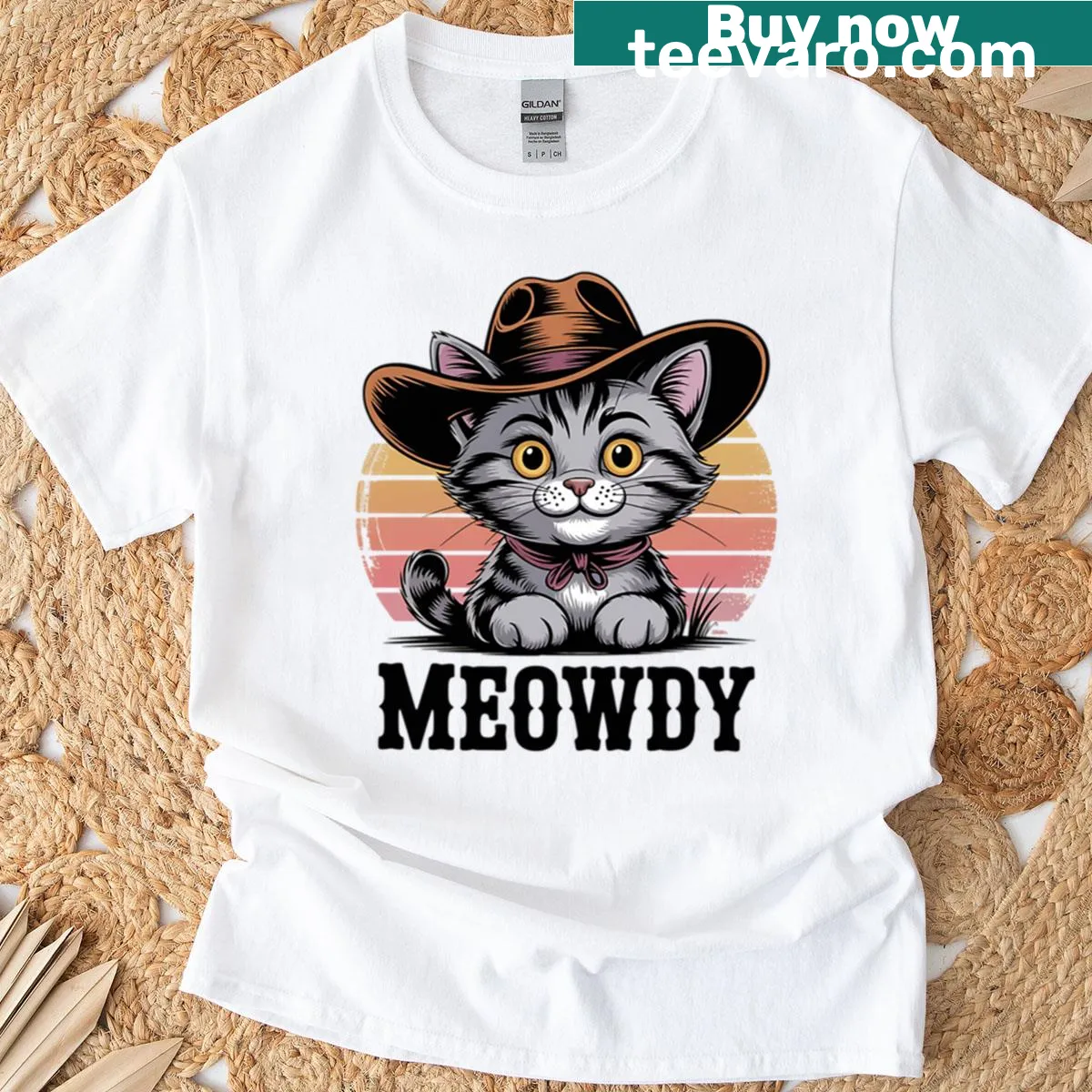 Funny T-shirt with the mashup 'Meowdy' for cat lovers — on a men's t-shirt