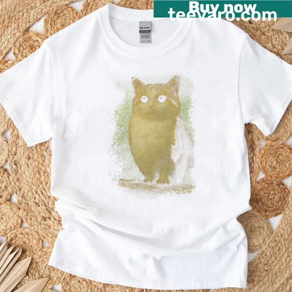 Vintage-style T-shirt featuring a funny cat and owl meme design