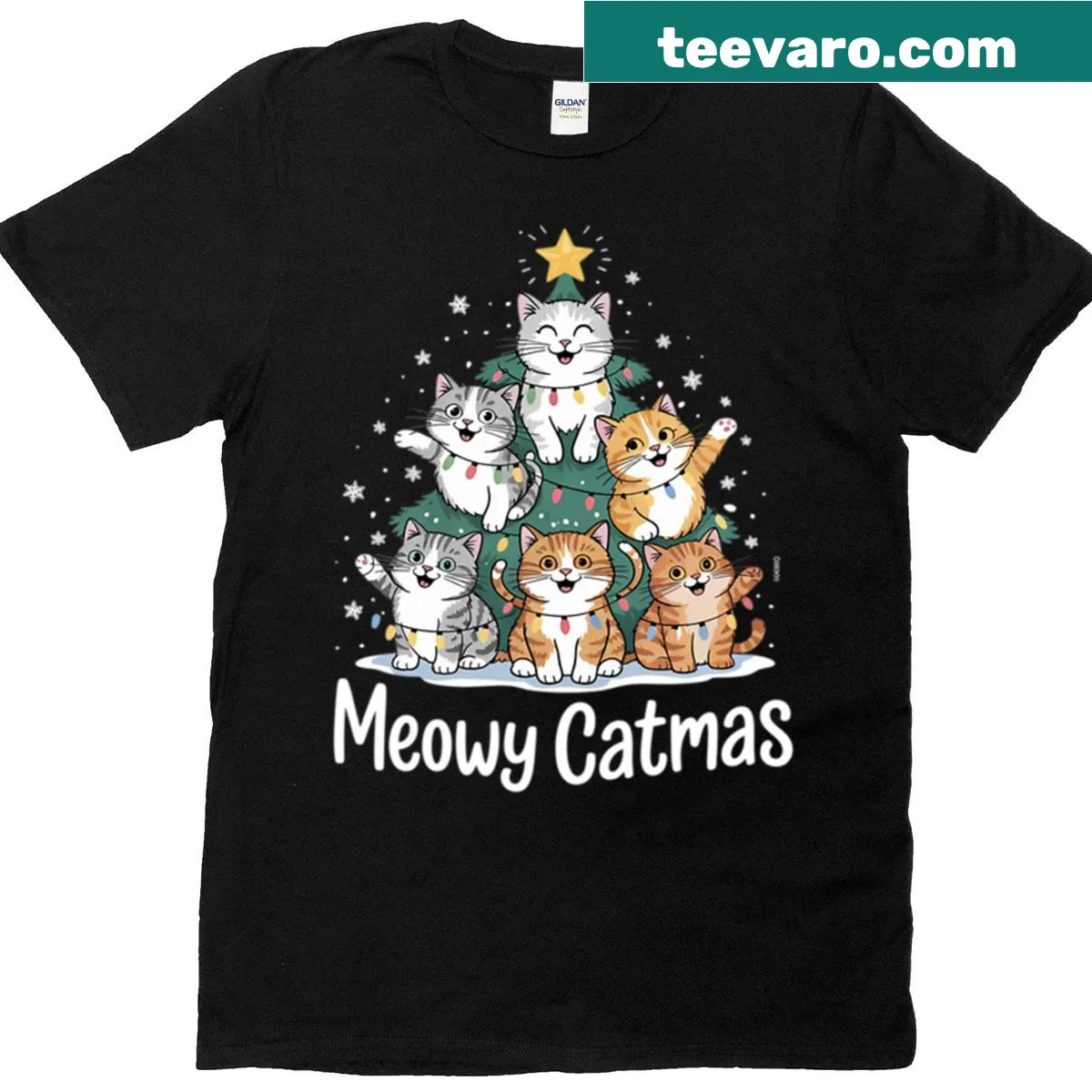Christmas Cat t-shirt featuring a cat-themed Christmas tree design — on a men's t-shirt