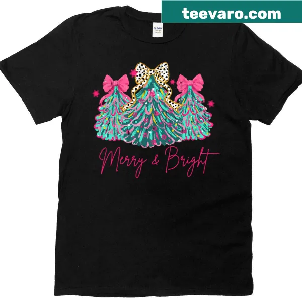 T-shirt with the phrase 'Merry Bright' in a joyful holiday design