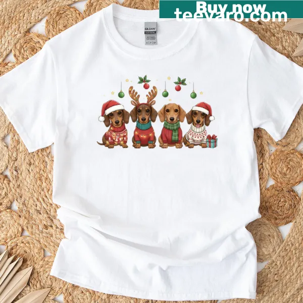 Cute Christmas T-shirt with festive dachshund illustration