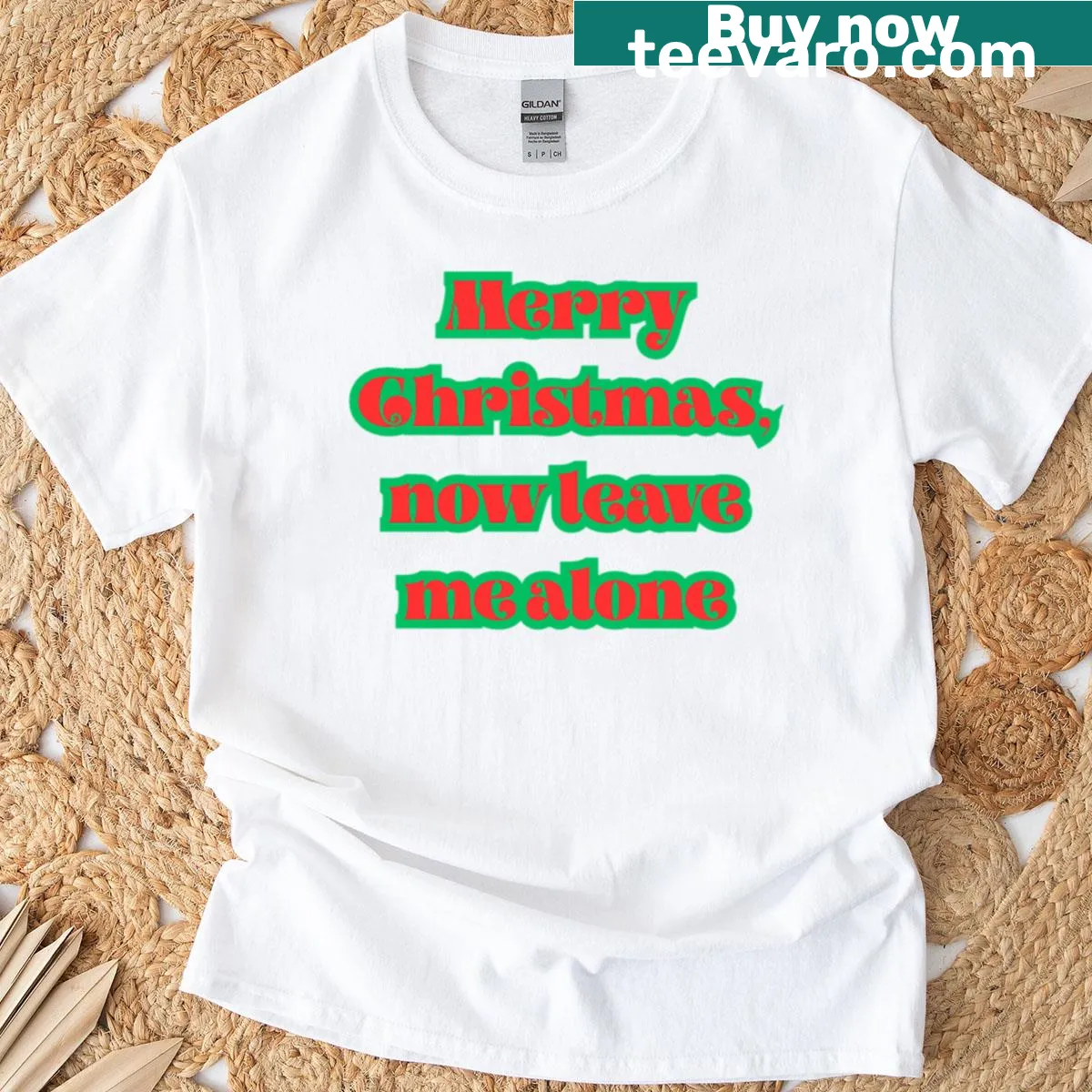 Funny Christmas shirt with the text 'Merry Christmas Now Leave Me Alone' — on a men's t-shirt