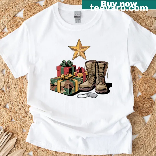 Christmas T-shirt honoring veterans with Merry Veteran Christmas design