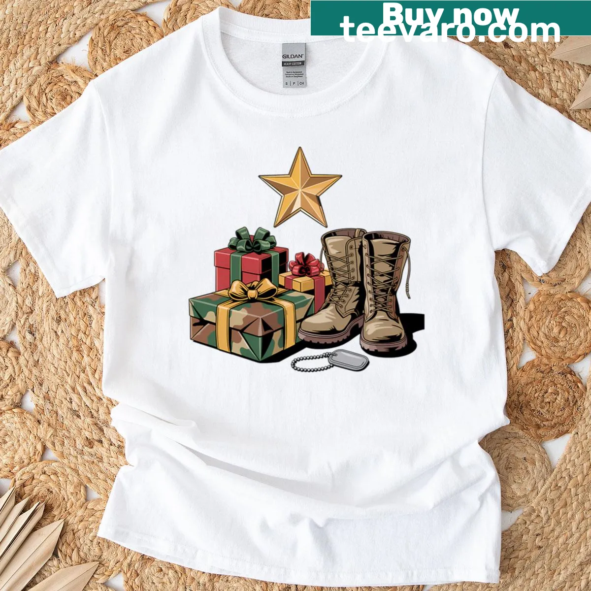 Christmas T-shirt honoring veterans with Merry Veteran Christmas design — on a men's t-shirt