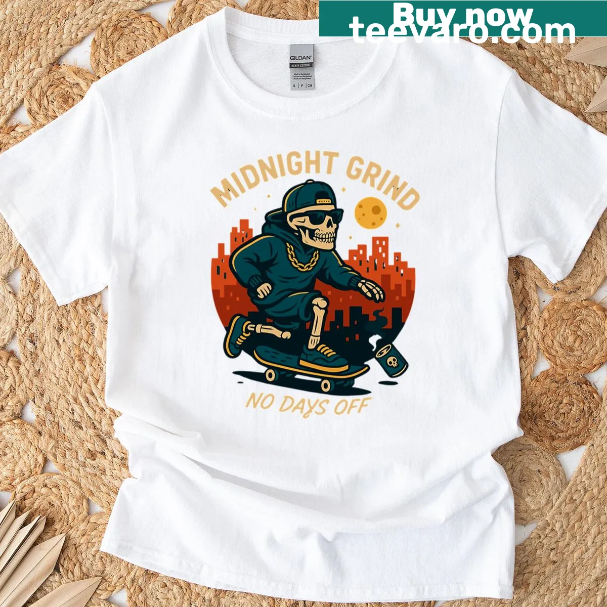 Skeleton skating graphic in urban style on T-shirt — on a men's t-shirt