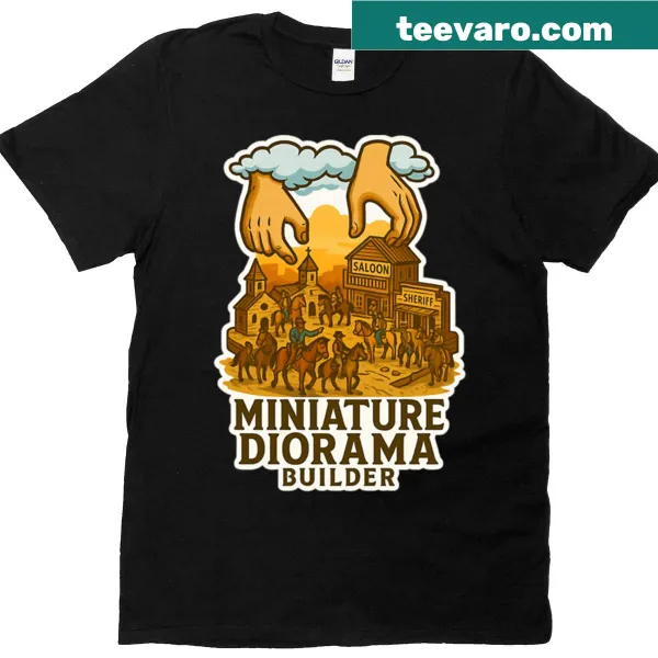 T-shirt featuring a miniature cowboy town design