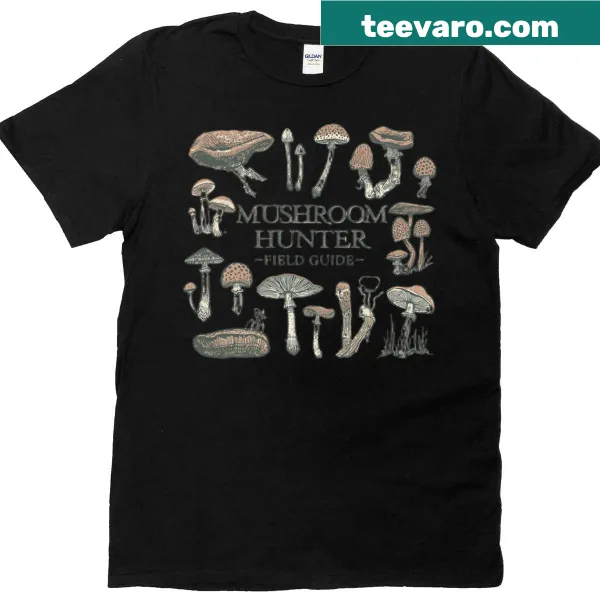 Vintage field guide mushroom graphic on a T-shirt