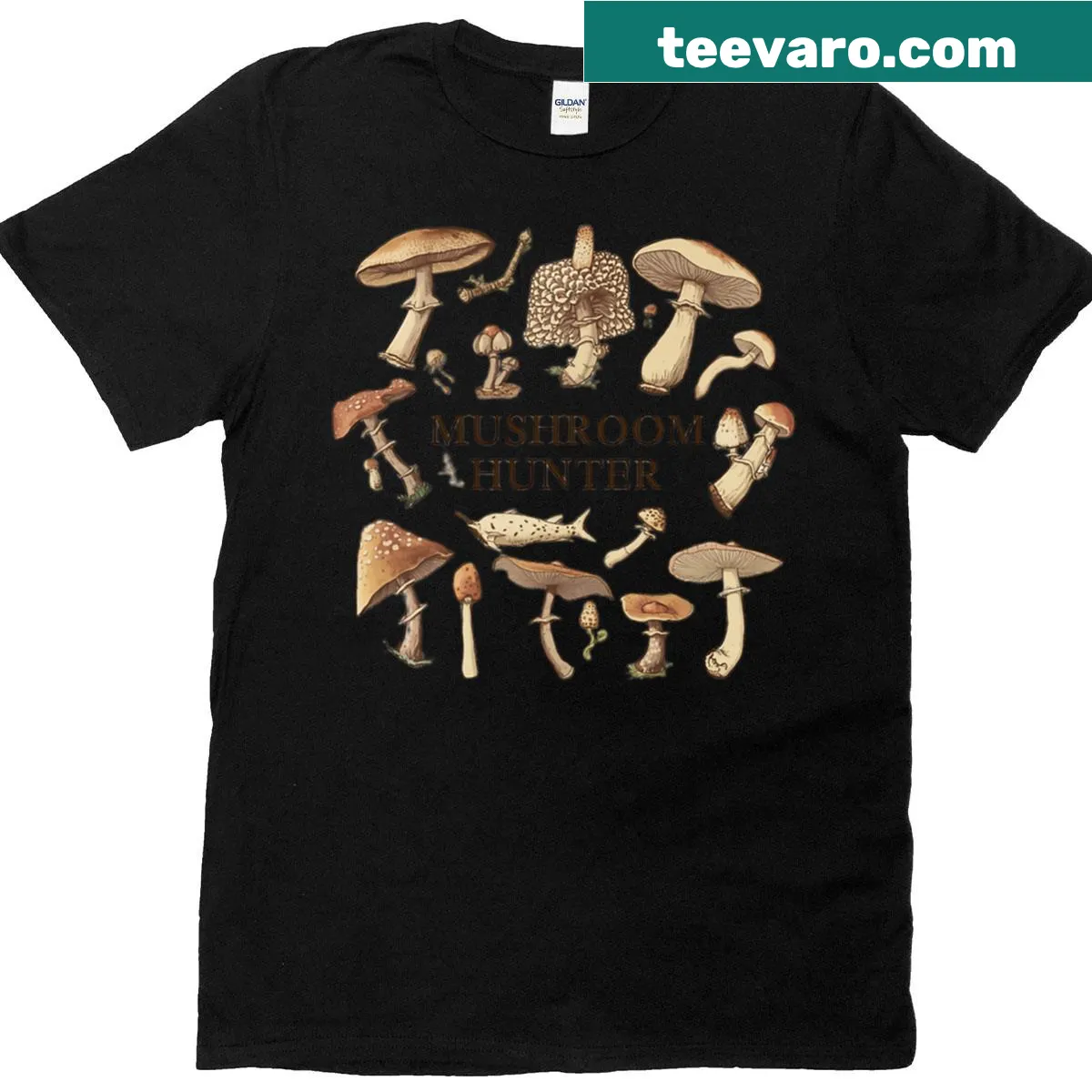 Vintage field guide mushroom graphic on a T-shirt — on a men's t-shirt