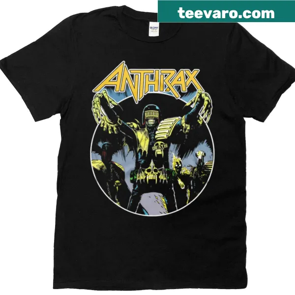 Anthrax band logo graphic on a bold music-themed t-shirt.
