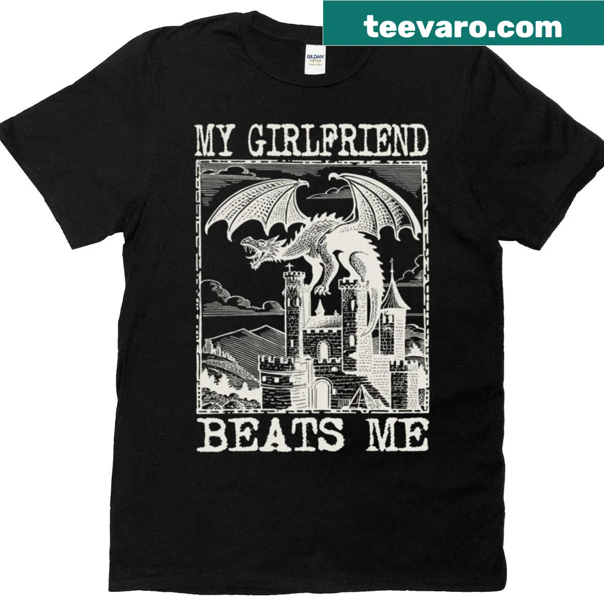 Vintage dark humor T-shirt featuring a whimsical dragon and meme text — on a men's t-shirt