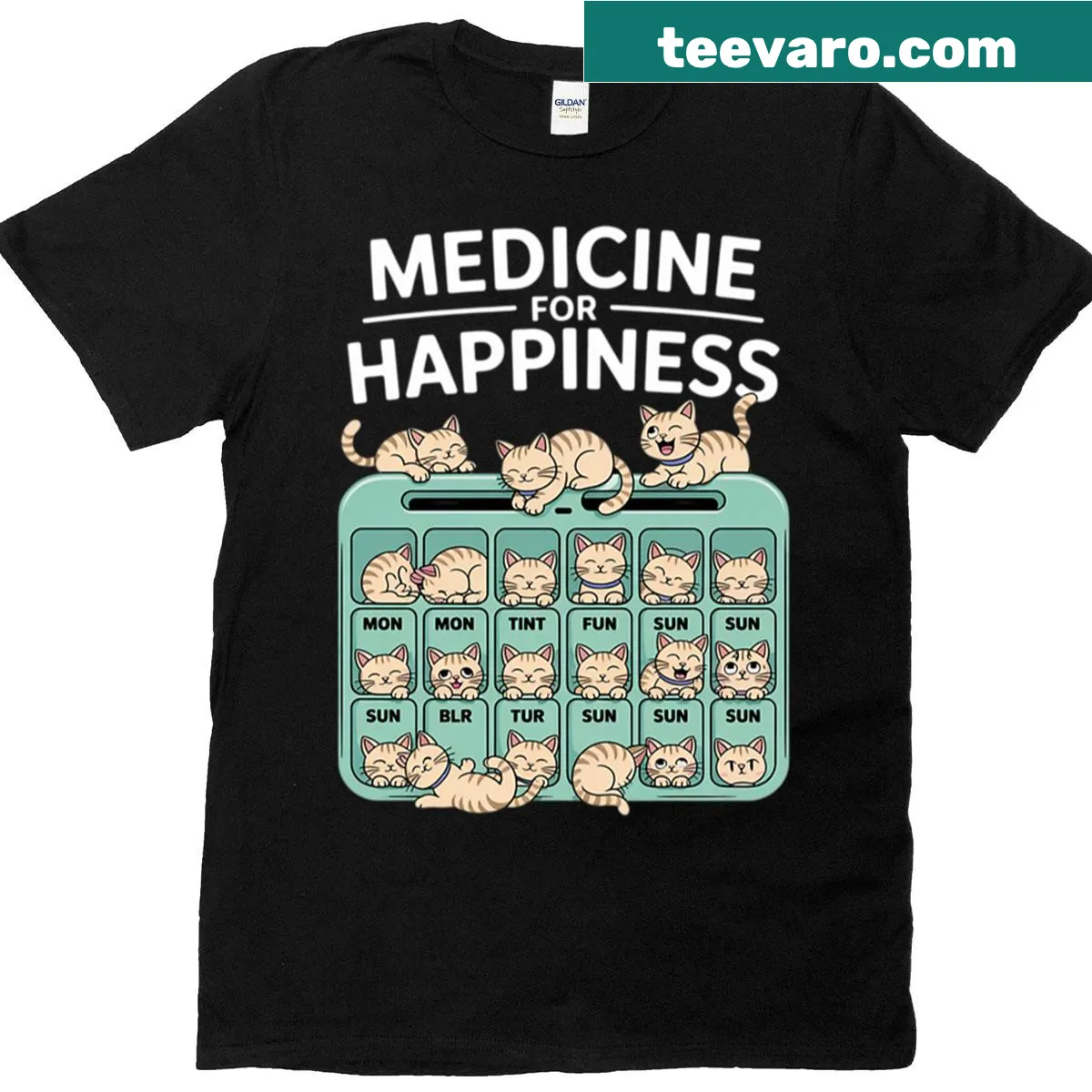 Sentimental text about happiness and cats on a T-shirt — on a men's t-shirt