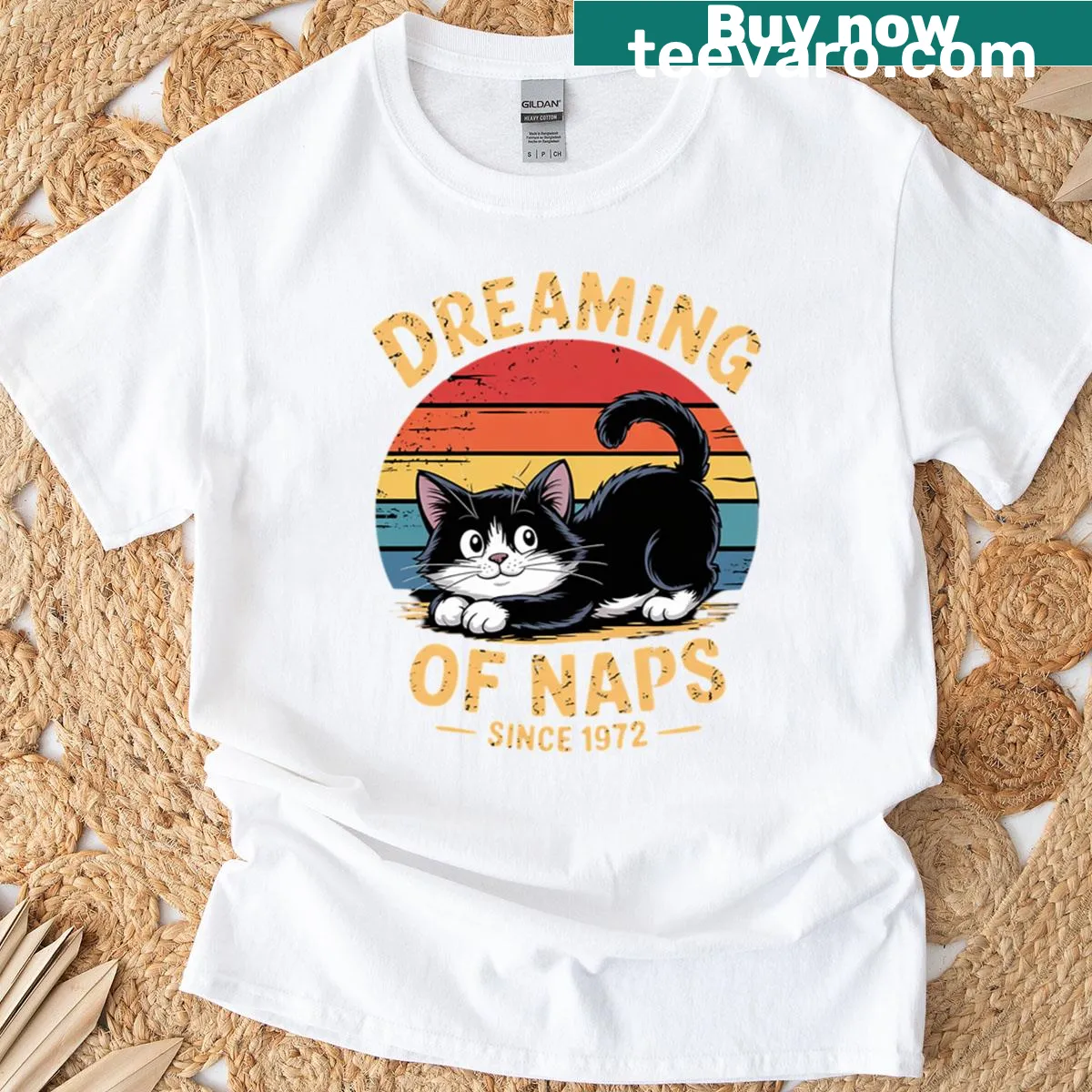 Funny cat-themed T-shirt with humorous text — on a men's t-shirt