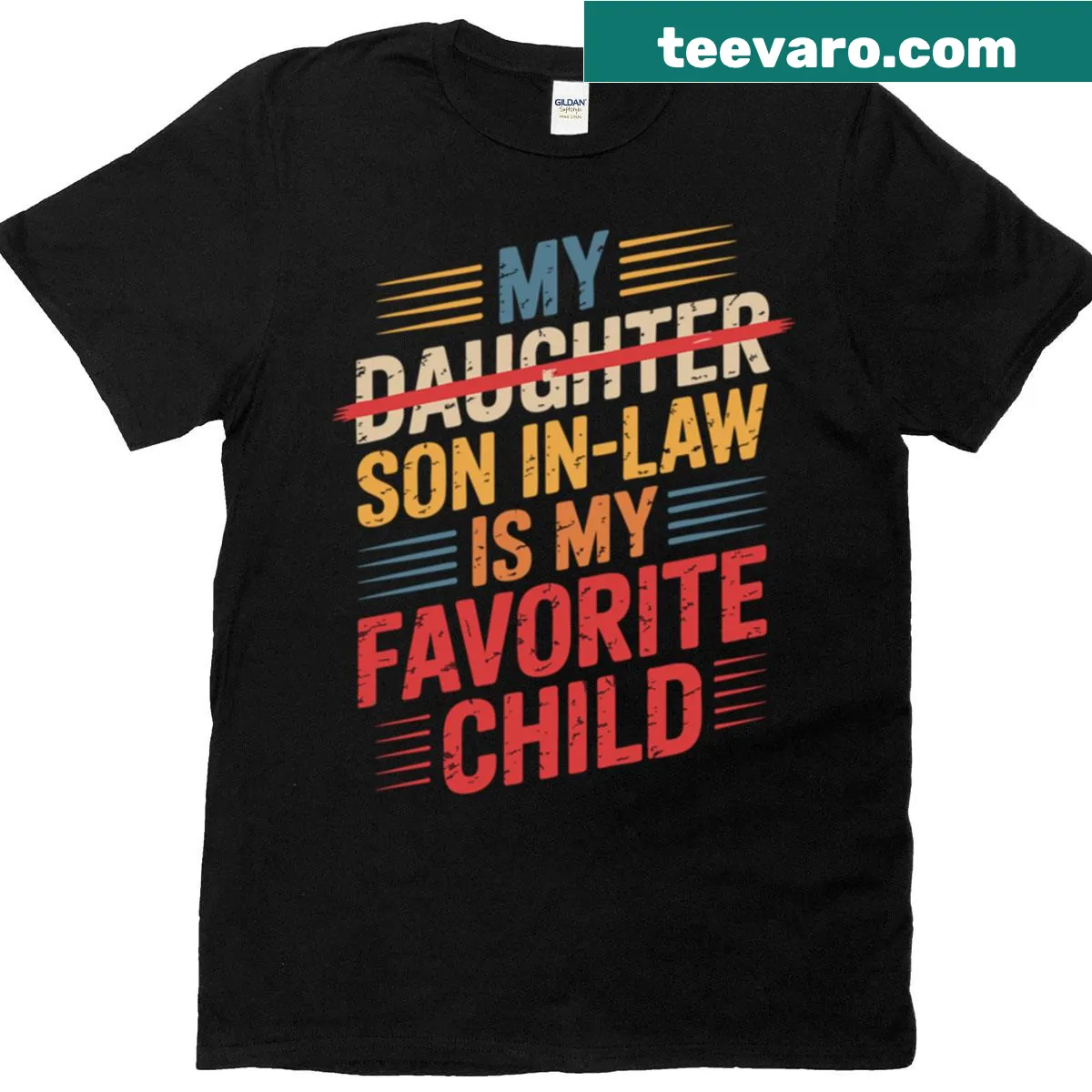 Funny T-shirt featuring 'My Son In Law Is My Favorite Child' text — on a men's t-shirt