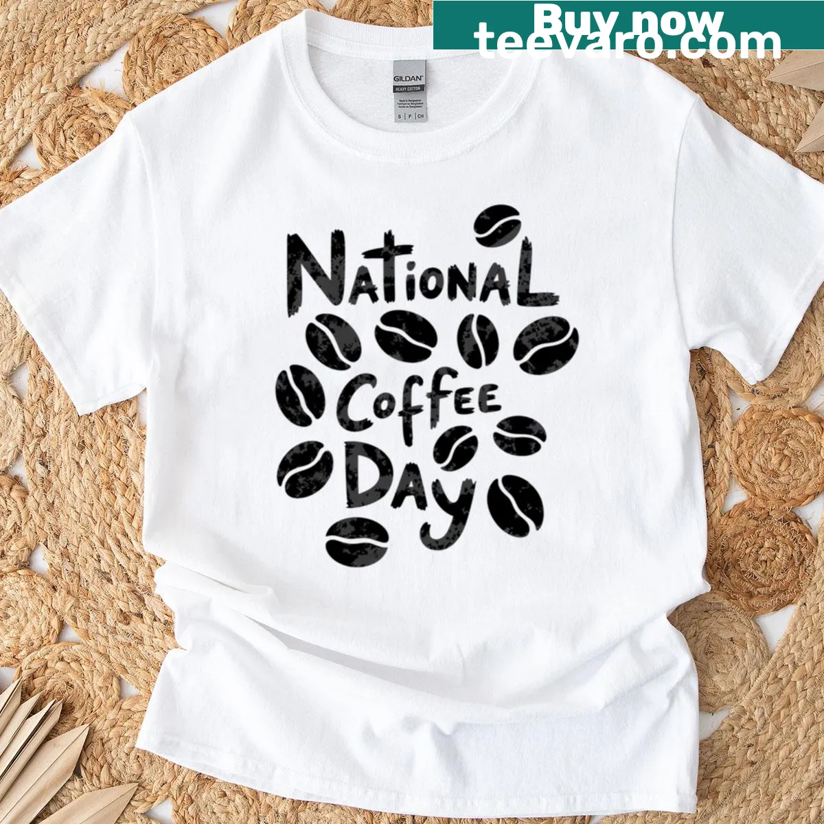 Oversized vintage National Coffee Day t-shirt celebrating coffee lovers. — on a men's t-shirt