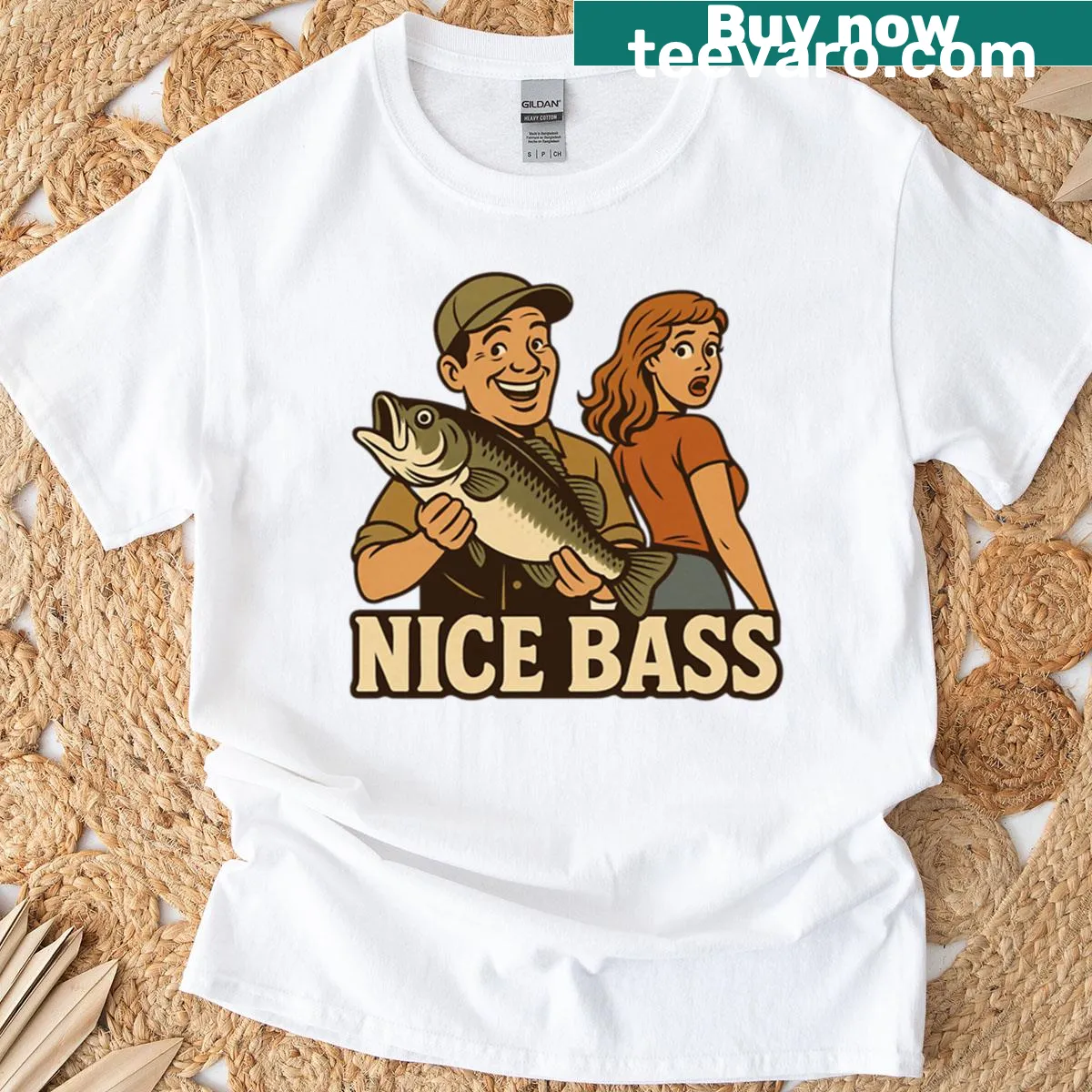 Oversized retro T-shirt with a humorous fishing pun design — on a men's t-shirt