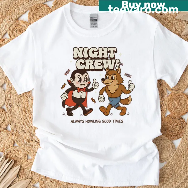 Retro cartoon t-shirt featuring a vampire and werewolf friends