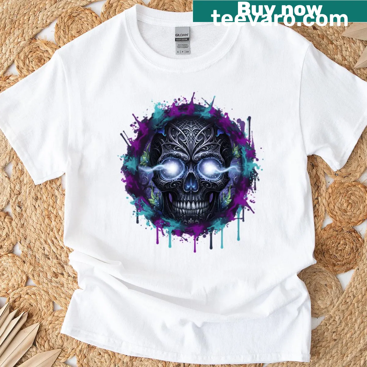 Skull graphic T-shirt with intricate details for horror fans — on a men's t-shirt