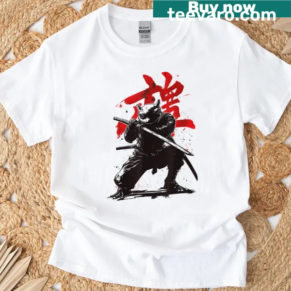 Ninja frog t-shirt with kanji and katana illustration