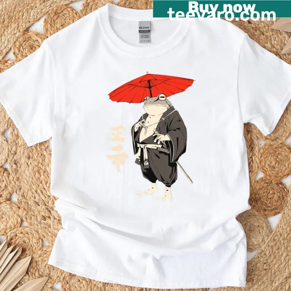 Premium T-shirt with frog ninja and kanji illustration