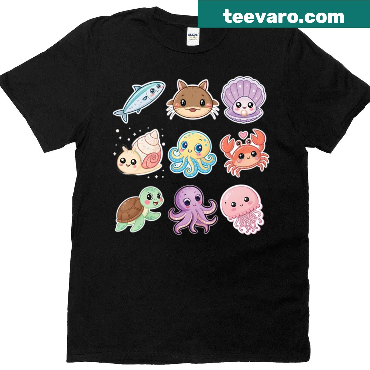 Cute T-shirt with octopus and shells from the ocean friends collection — on a men's t-shirt