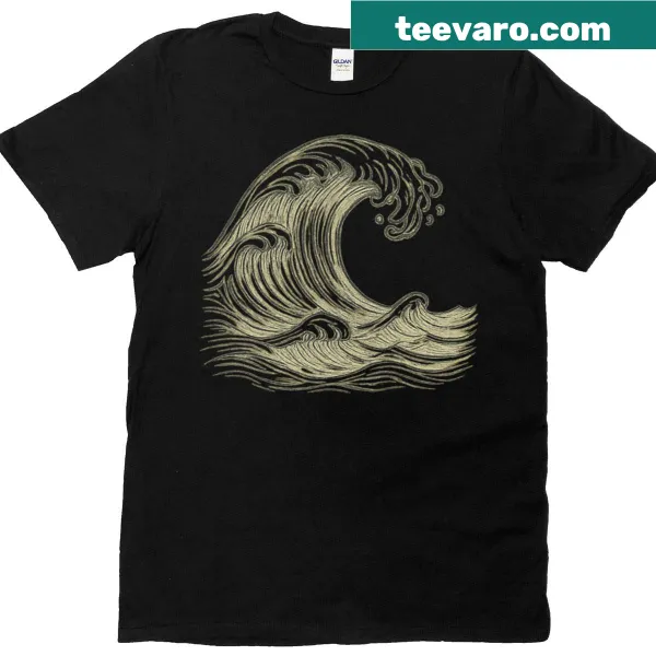 Minimalist line-art t-shirt featuring ocean waves