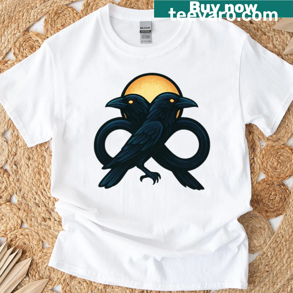 T-shirt featuring Odin's ravens Huginn and Muninn in a mythical design. — on a men's t-shirt