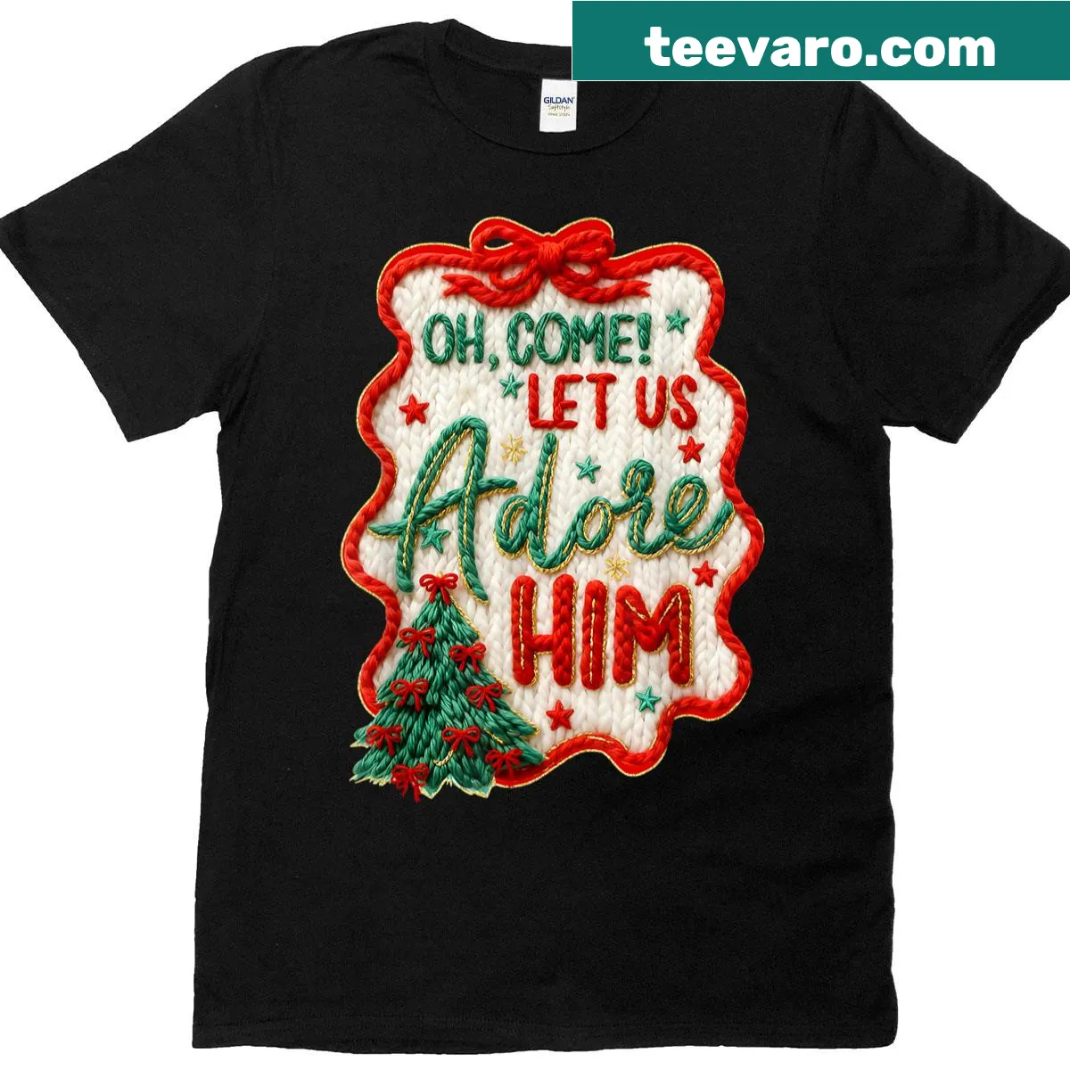 Inspirational Christmas tee with nativity-themed typography — on a men's t-shirt