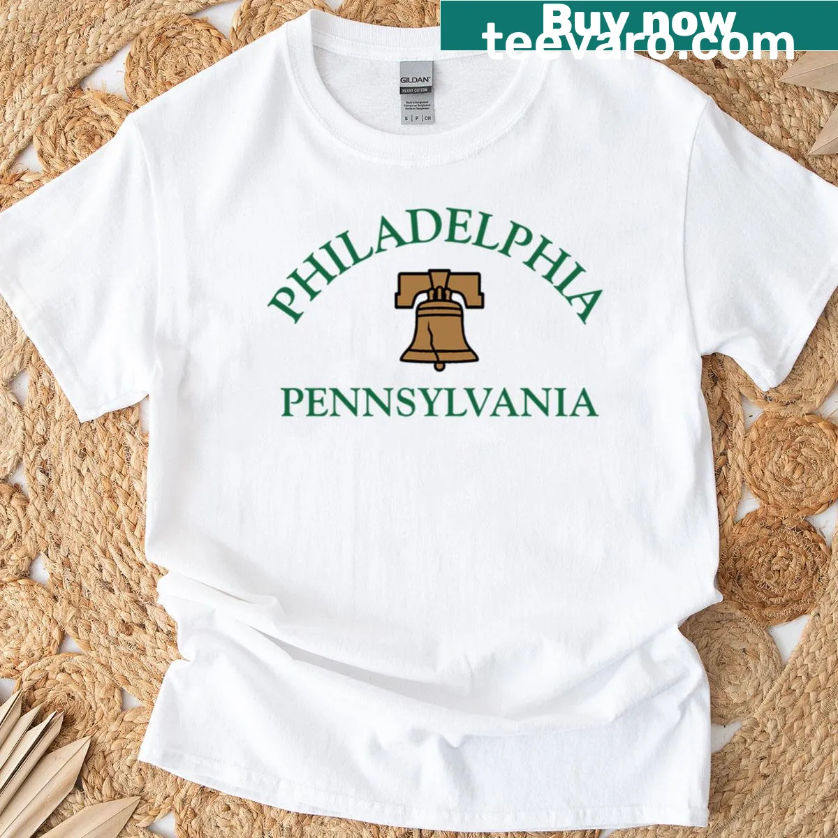 Graphic t-shirt featuring the Liberty Bell from Philadelphia — on a men's t-shirt
