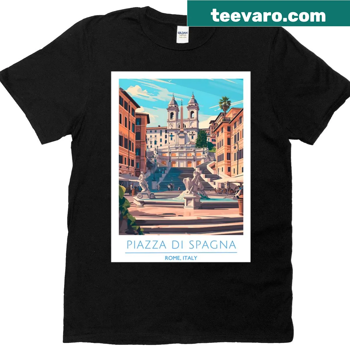 Vintage poster graphic of the Spanish Steps on T-shirt — on a men's t-shirt