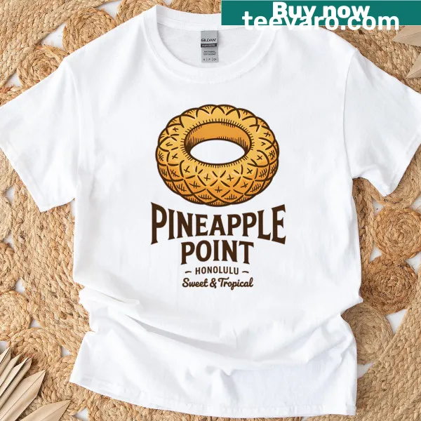 Cartoon pineapple graphic T-shirt with a beach scene