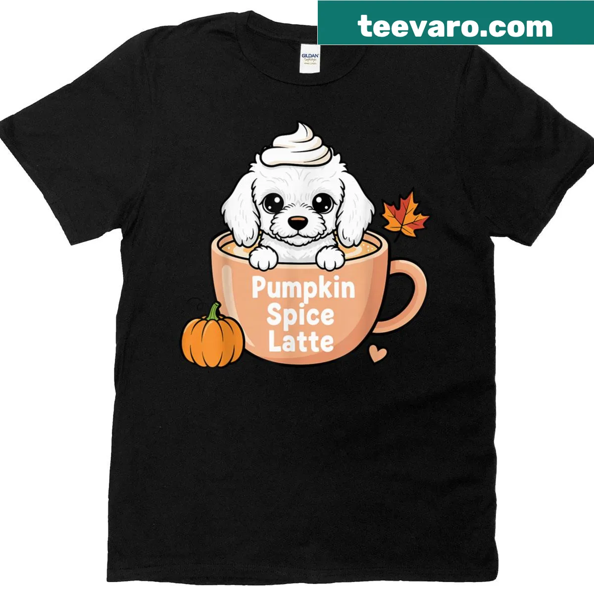 Poodle in pumpkin spice latte costume for Thanksgiving — on a men's t-shirt