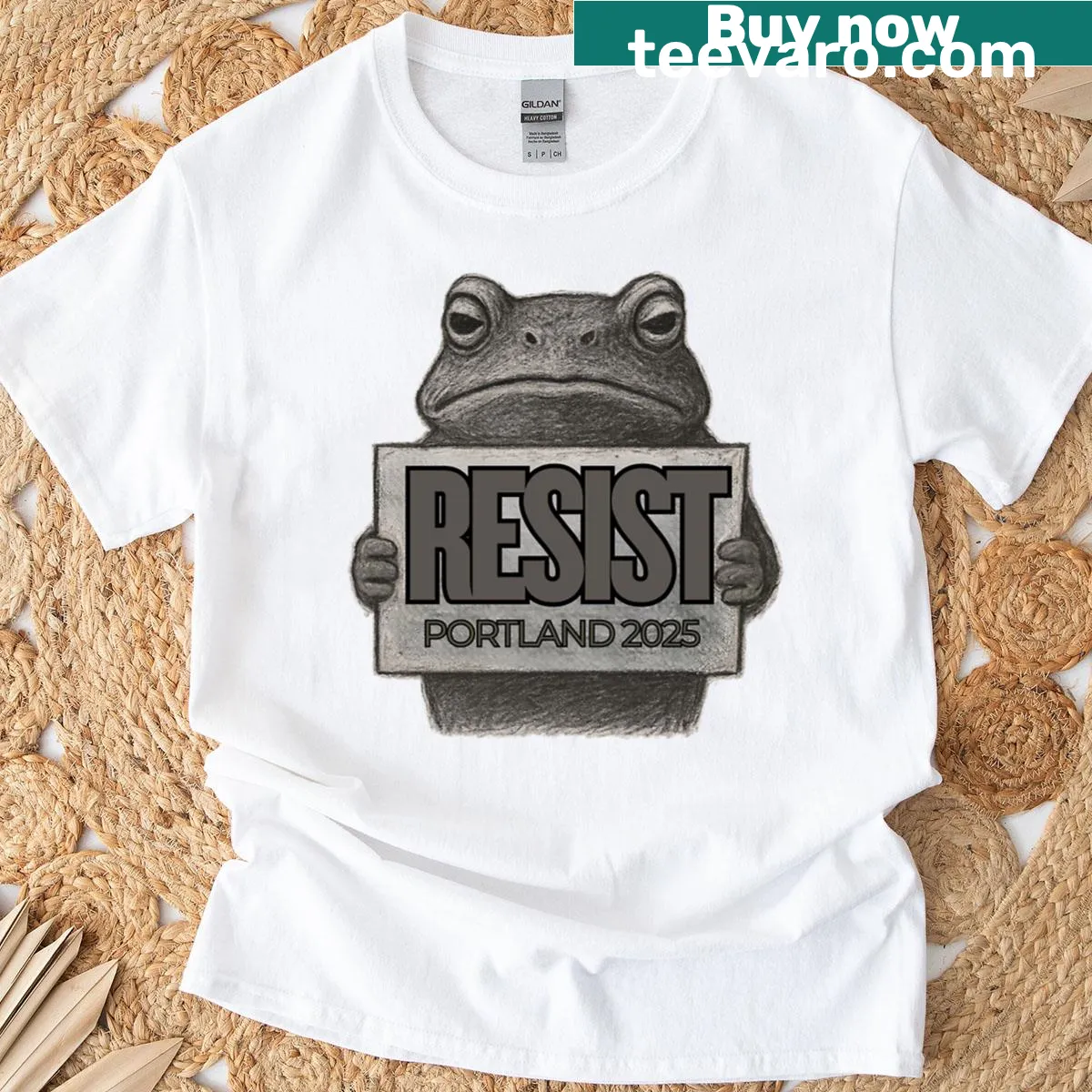 Vintage activist frog graphic t-shirt promoting anti-fascism themes. — on a men's t-shirt