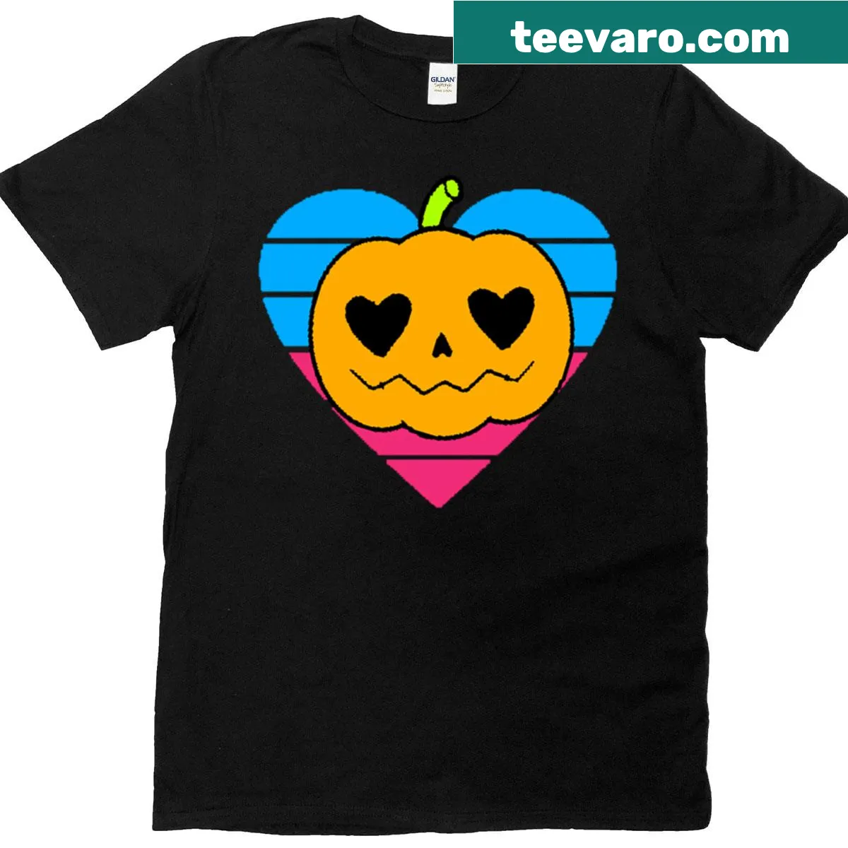 Cute pumpkin with heart eyes and heart background graphic t-shirt — on a men's t-shirt