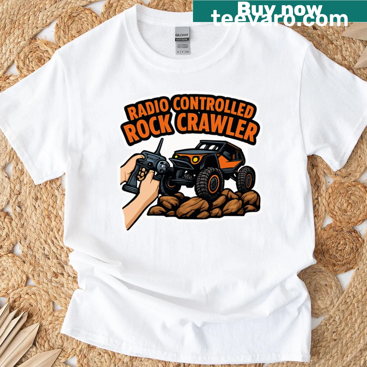 T-shirt featuring a rock crawler graphic for remote control enthusiasts — on a men's t-shirt