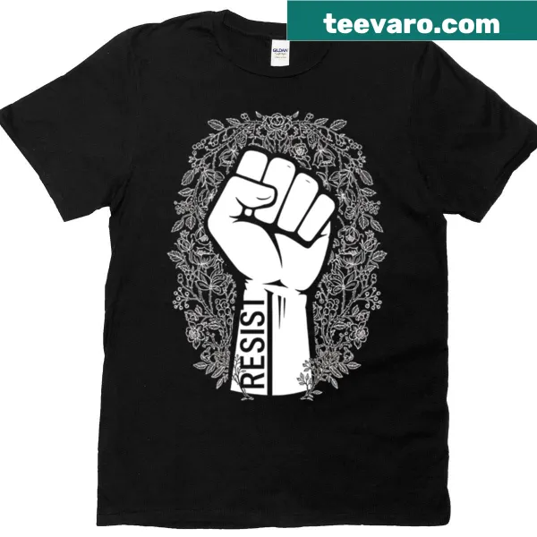 Graphic of a raised fist with floral elements symbolizing resistance.