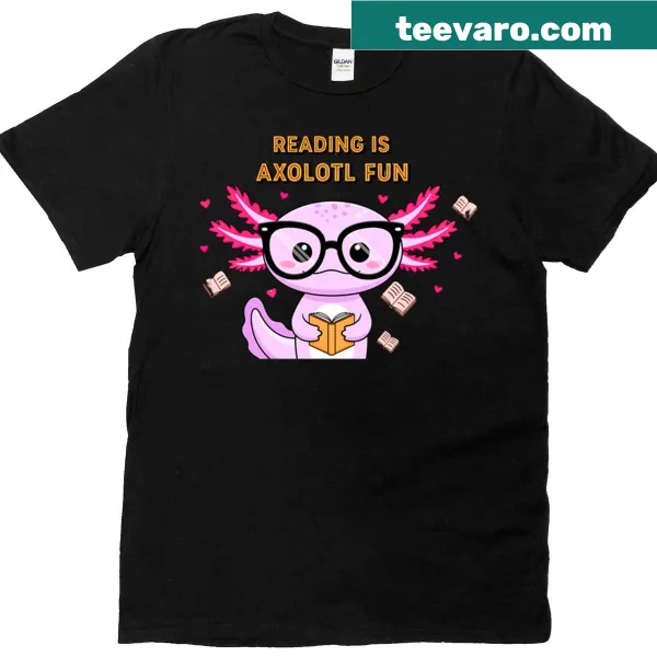 Funny t-shirt with axolotl and reading theme