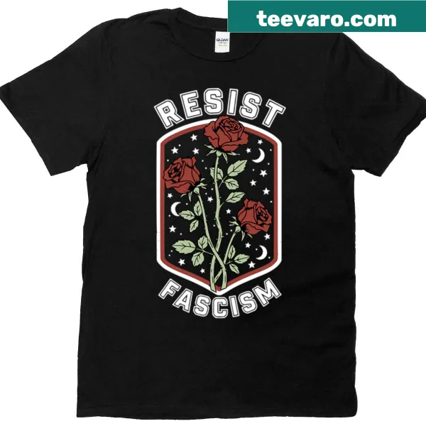 Vintage graphic t-shirt with rose and anti-fascism message