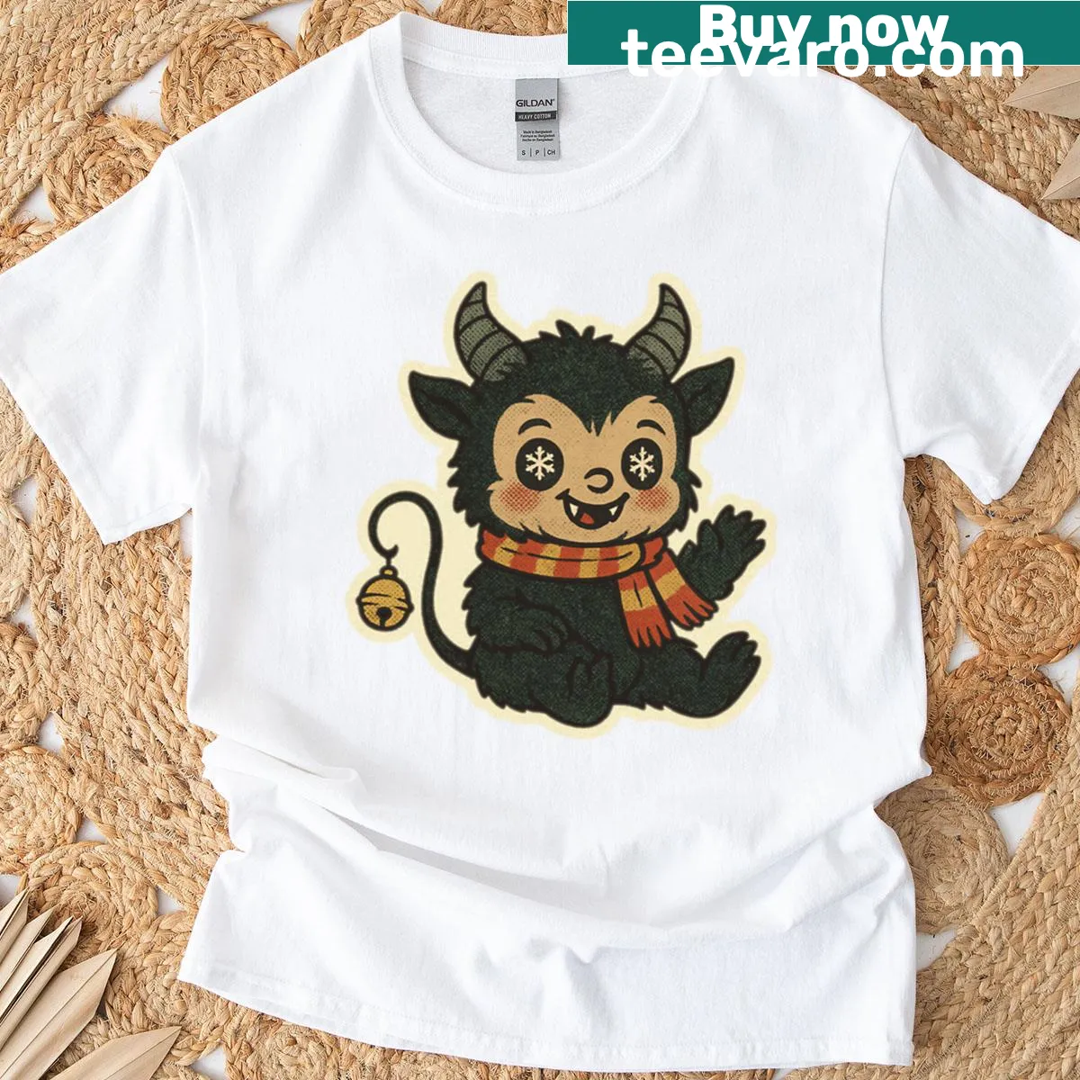 Vintage illustration of Baby Krampus on a T-shirt — on a men's t-shirt